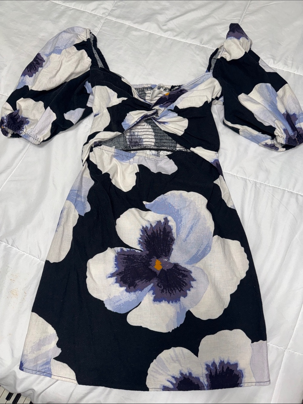 H&M Black Mini Dress with Lavender and White Floral Print